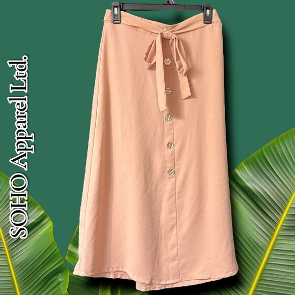 SOHO Apparel Ltd. Women’s Button-Front Midi Skirt with Tie Waist – Size M - Picture 1 of 7
